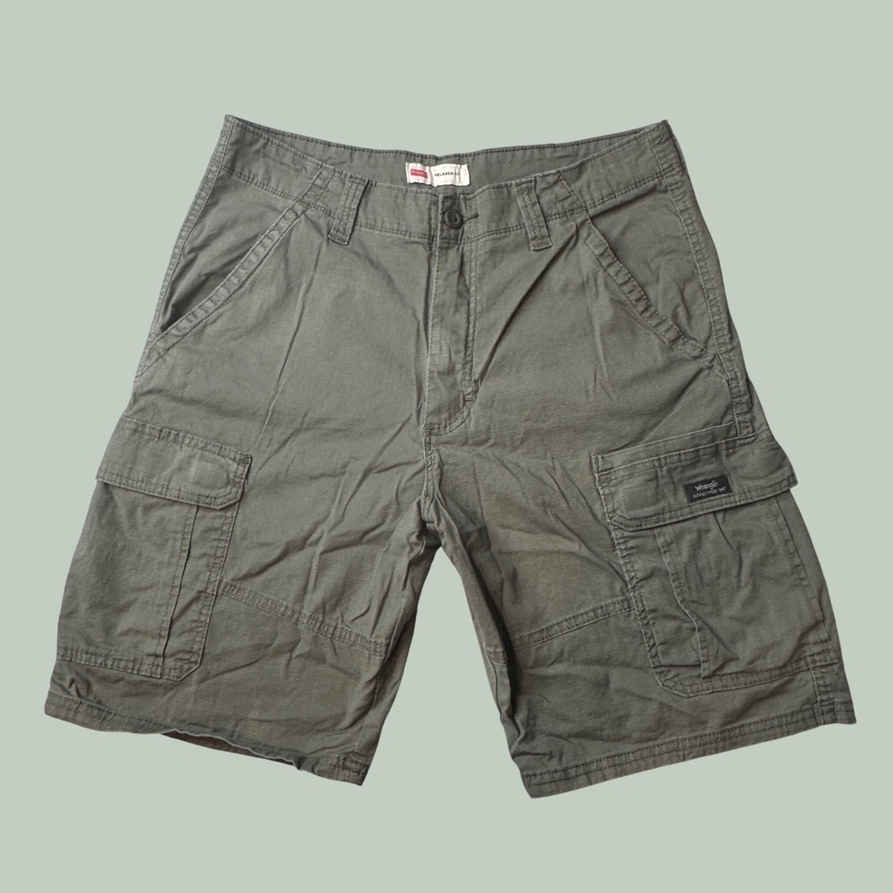 Wrangler Cargo Shorts Mens 33 Relaxed Fit Olive Green Ripstop Stretch Utility